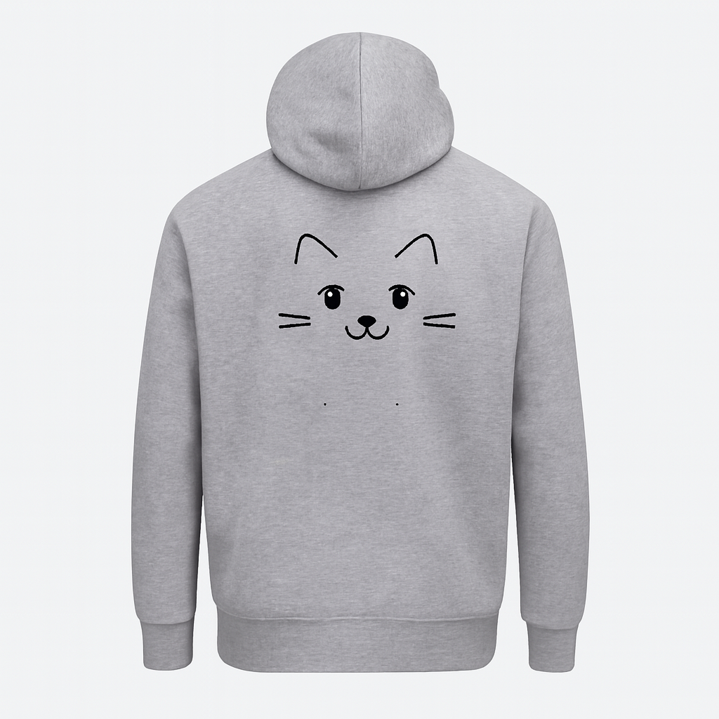 New Summer Collection Full Grey Hoodie Cute Cat Printed For Girl And Boys (Extra Large)