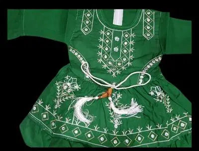 2 Pcs Girl's Cotton Embroidered Frock And Trouser Set