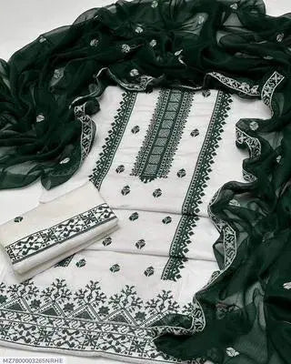 3 Pcs Women's Unstitched Embroidered Suit