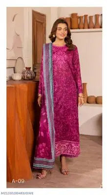 3 Pcs Women's Unstitched Printed Suit