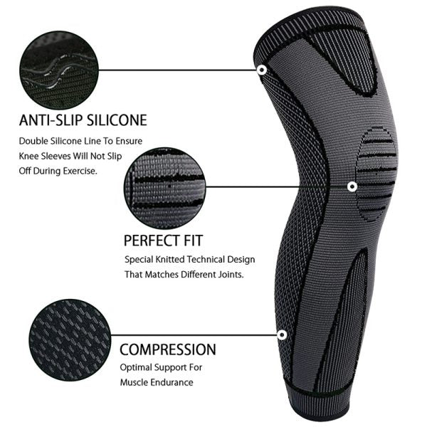 1 Pcs Compression Knee Pads Support Sleeve Protector Elastic Kneepad Brace Spring Support Volleyball Running Silicone Long Full Legs Sleeve Arthritis Running Gym Sport