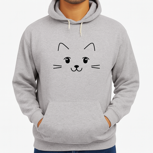New Summer Collection Full Grey Hoodie Cute Cat Printed For Girl And Boys (Extra Large)
