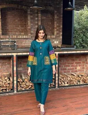 2 Pcs Women's Stitched Embroidered Shirt And Trouser