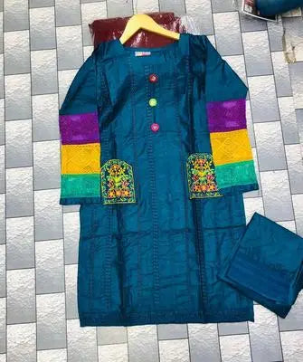 2 Pcs Women's Stitched Embroidered Shirt And Trouser