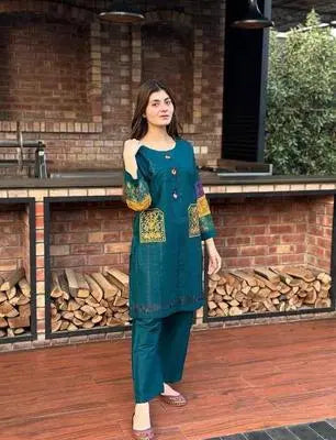 2 Pcs Women's Stitched Embroidered Shirt And Trouser
