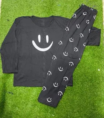 women night dress |2 Pcs Women's Stitched Cotton Jersey Printed Night Suit