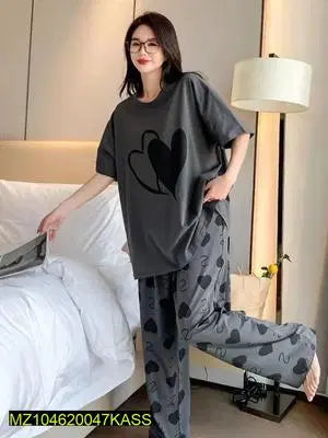 women night dress |2 Pcs Women's Stitched Cotton Jersey Printed Night Suit