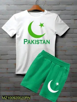 14 august2 Pcs Unisex Cotton Printed Shirt And Shorts Set